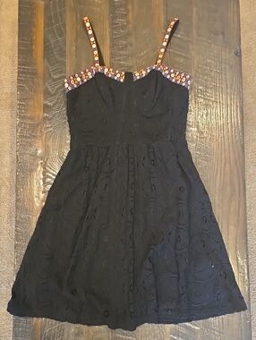 Xhilaration Black Lace Mini Dress with Colorful Beaded Trim